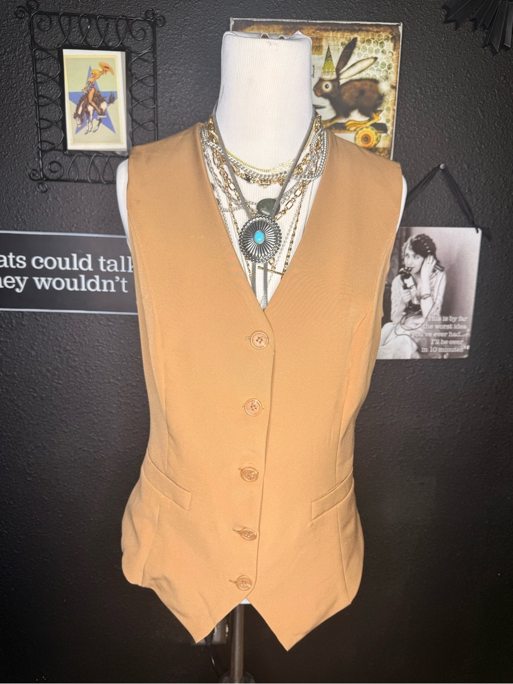 Camel Tan Button Front Vest